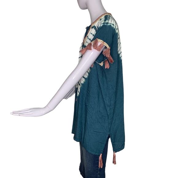 South Moon Under NWOT Top Boho Embroidered Tie Dye Green White Box Cut Size S - Picture 5 of 13